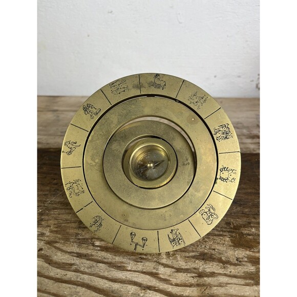 6" Brass Compass with Zodiac Signs - Antique Finish Decorative Nautical Piece - Picture 8 of 8